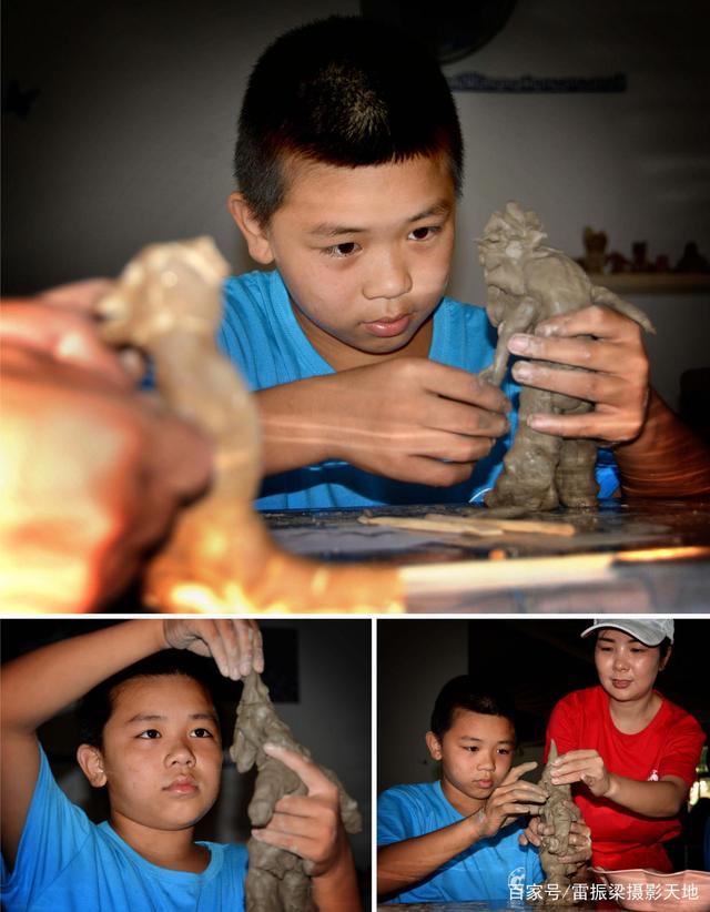 儿童在特色教室进行陶塑制作。